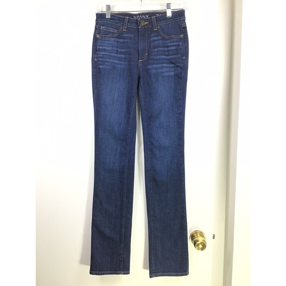 Spanx Sara Blakely Size 25 The Slim-X Straight Jeans Denim Cotton Elastane